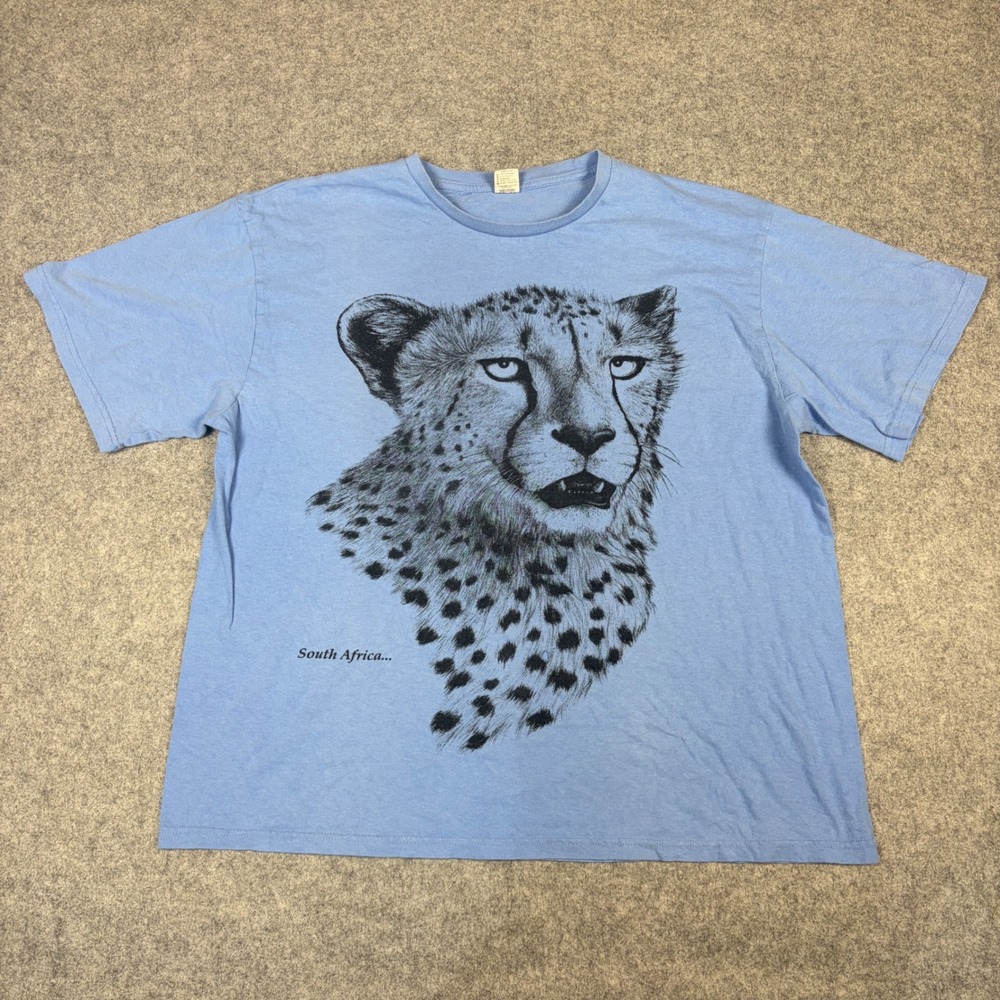 Vic Bay South Africa Cheetah Graphic T-Shirt Light Blue 2XL Wildlife Souvenir